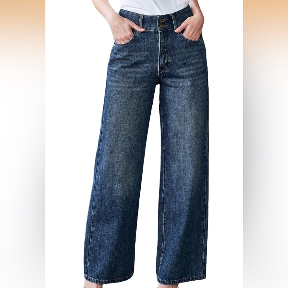 Upnet Stacked Button Wide Leg Jeans